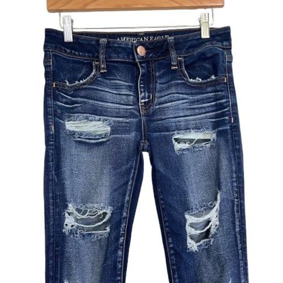 American Eagle Distressed Super Low Jeggings Skinny Jeans 8 - Picture 3 of 8